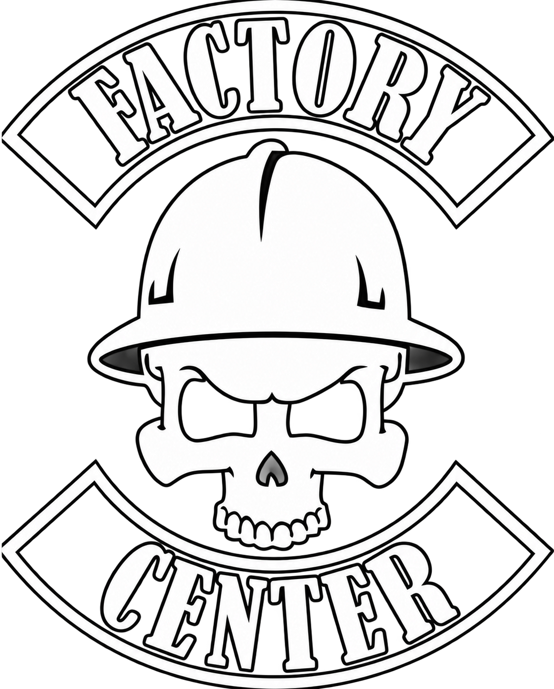 Logotipo de Factory Center: calavera con casco de trabajo